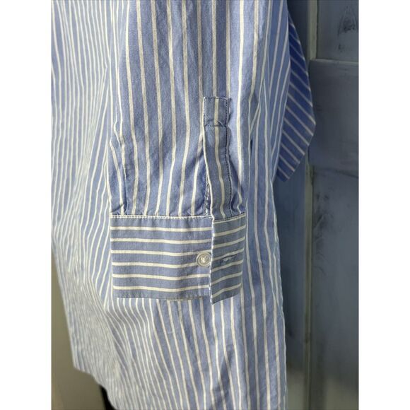 CALVIN KLEIN BLUE WHITE STRIPED LONG SLEEVE BUTTON UP TIE COTTON SHIRT DRESS 6? - Picture 8 of 15